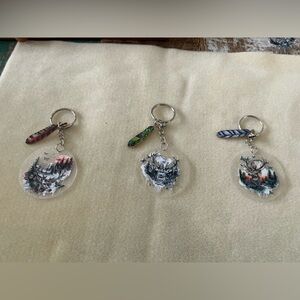 Handmade deer Keychains with 2 charms, set of 3